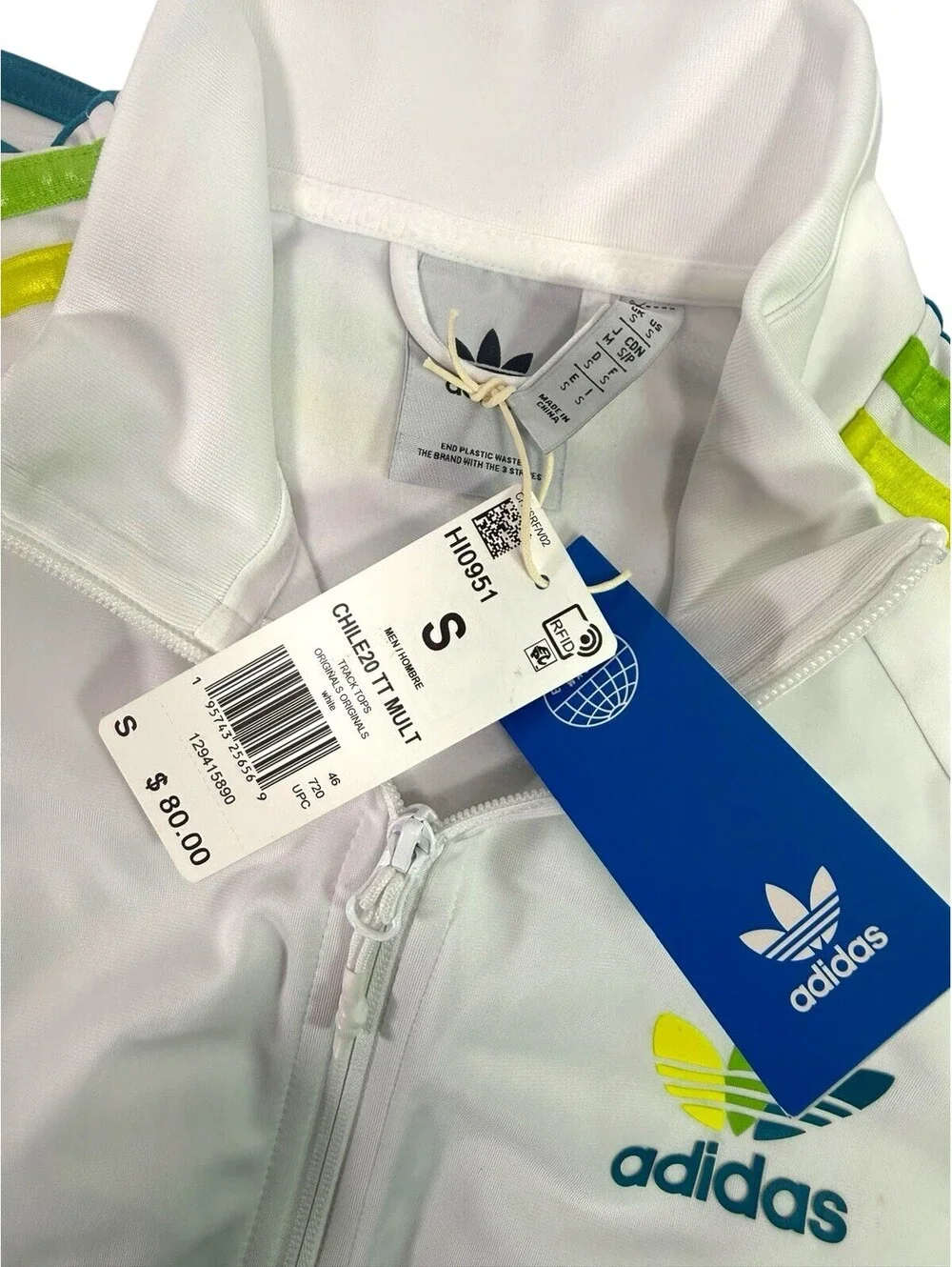 Adidas Originals Chile 20 Track Top Jacket White Multi HI0951 Men's SMALL S
